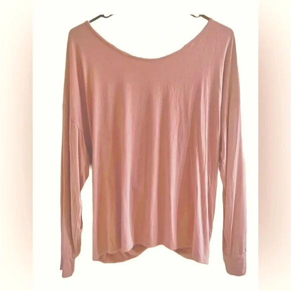 Women’s Very Low Back Long Sleeve Top Soft Comfy Cotton Blend In Pink Blush Sz M - Picture 3 of 3